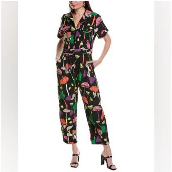 Farm Rio Mushroom Gabardine Denim Jumpsuit - Picture 1 of 6